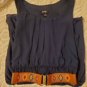 By & By Navy Blue Sundress w/ Patterned Belt